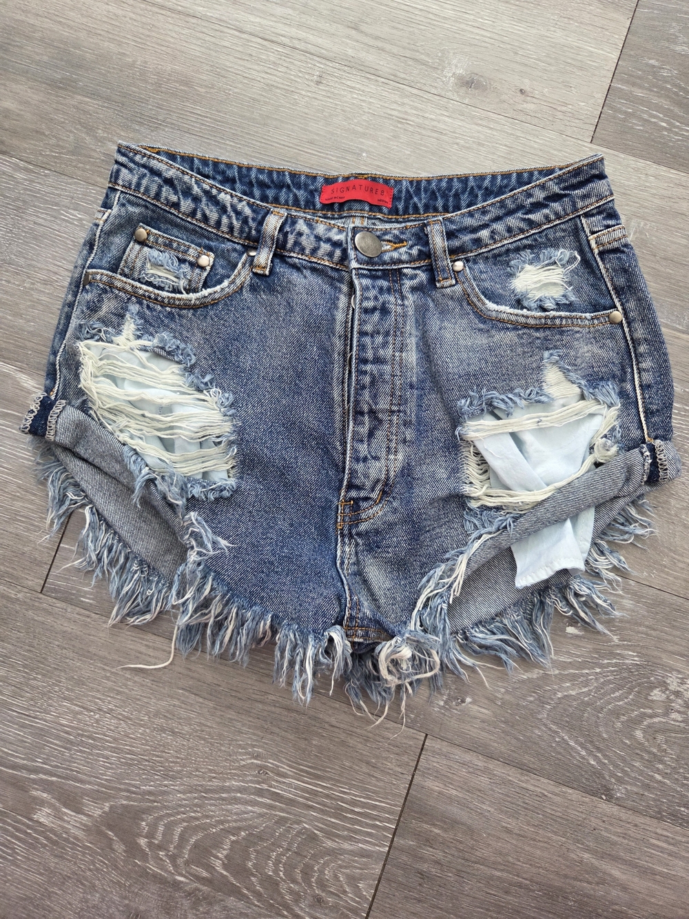 Signature Blue Distressed Denim Shorts